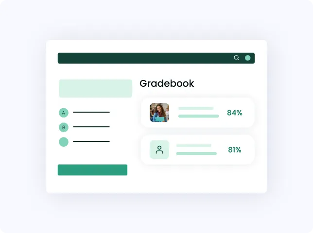A gradebook showing student scores with automatic grading