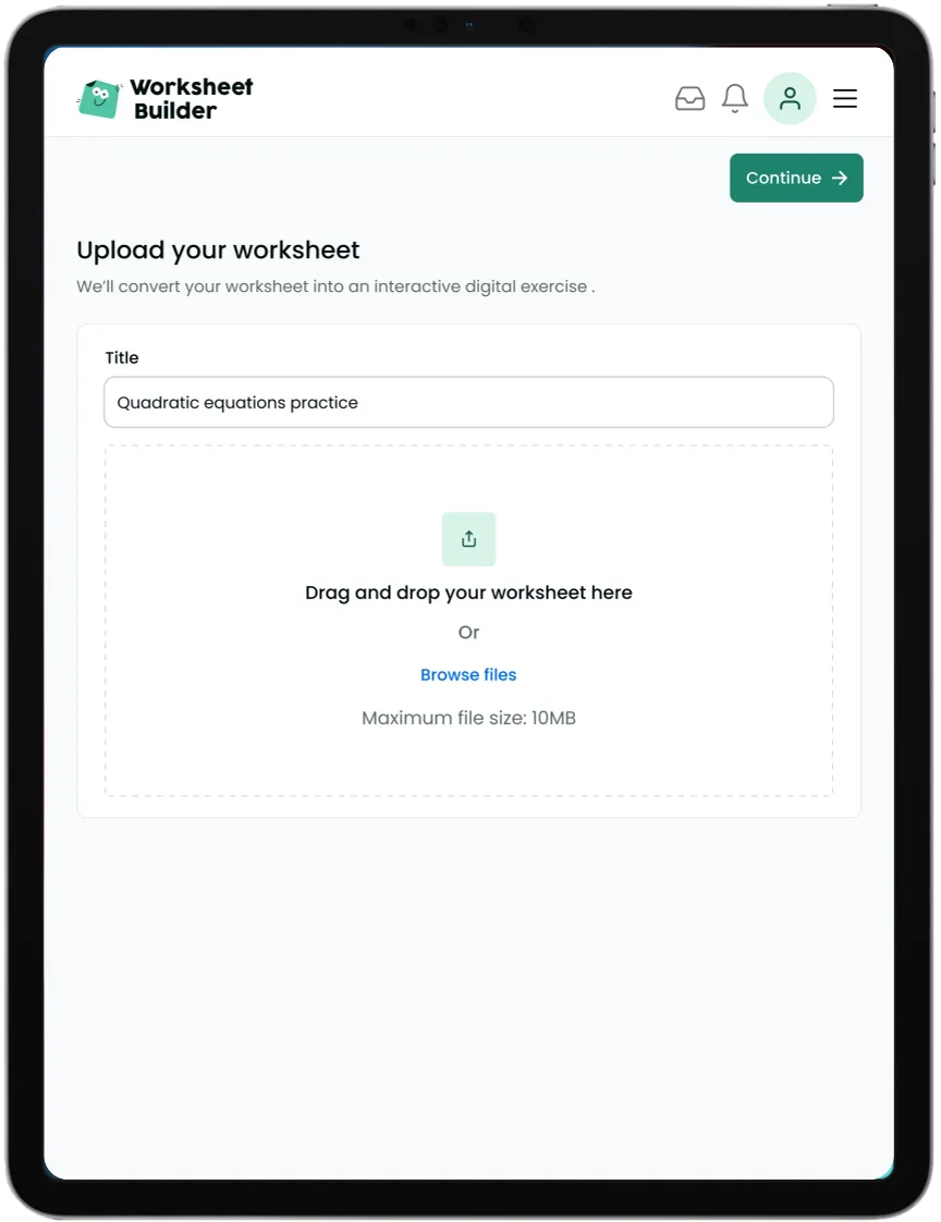 Worksheet Builder app on a tablet